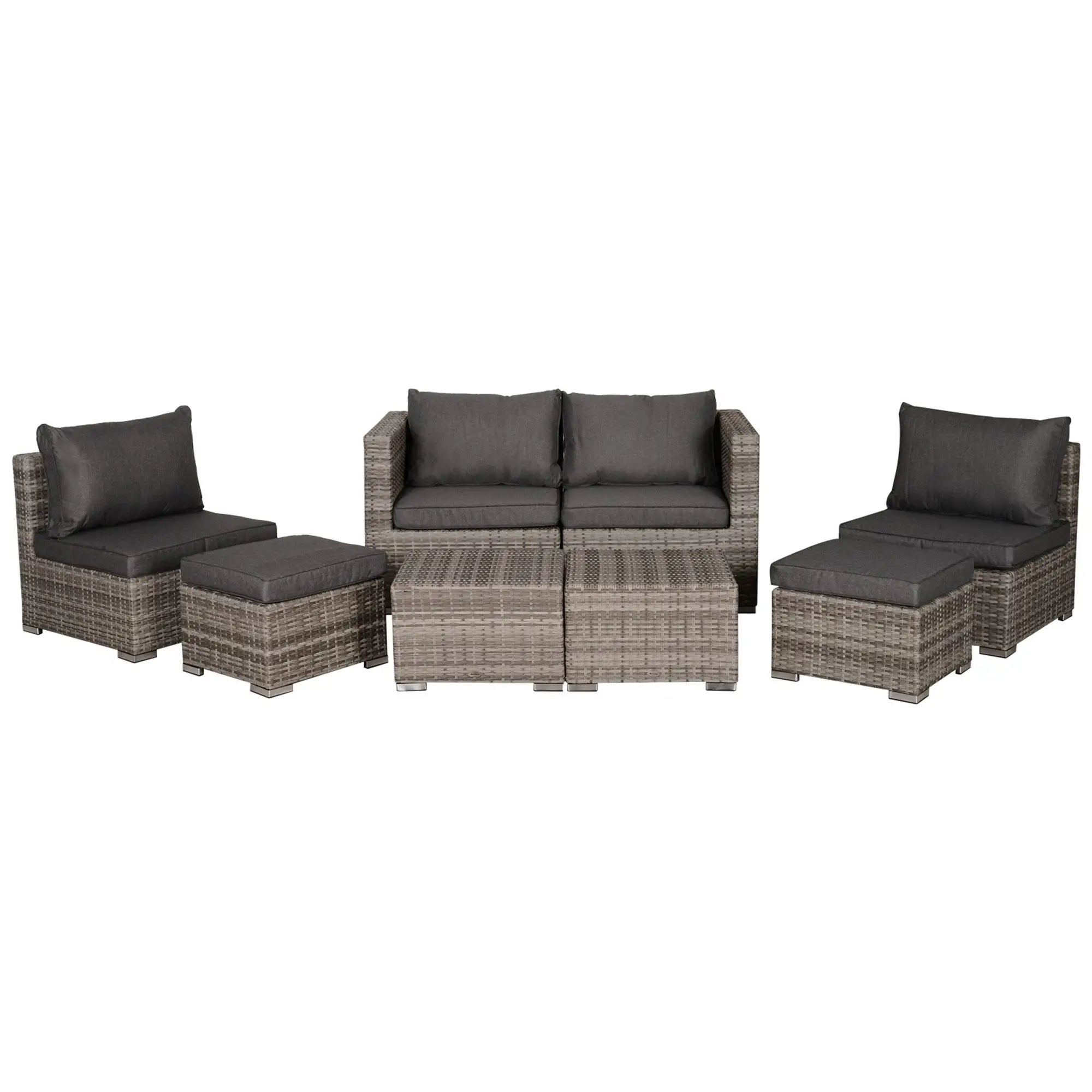 8-Piece Patio Furniture Set, Outdoor Wicker Rattan Sofa, Tea Table, Footstool, Grey & Orange Patio Furniture Sets at Gallery Canada