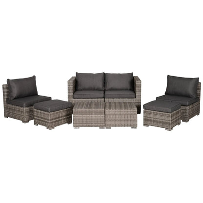 8-Piece Patio Furniture Set, Outdoor Wicker Rattan Sofa, Tea Table, Footstool, Grey & Orange Patio Furniture Sets at Gallery Canada