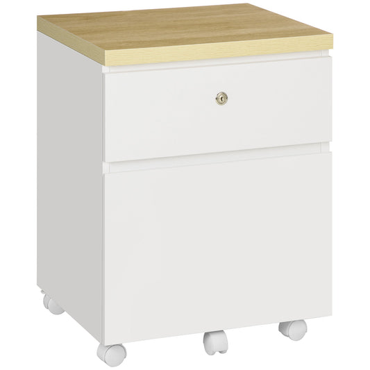 Locking File Cabinet with 2 Drawers, Rolling Filing Cabinet with Hanging Bars for A3 Size and Wheels, for Home Office Study, White - Gallery Canada