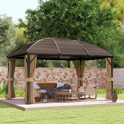 10' x 13' Hardtop Gazebo, Aluminum Canopy, Mesh Nettings, Curtains, Brown Gazebos at Gallery Canada