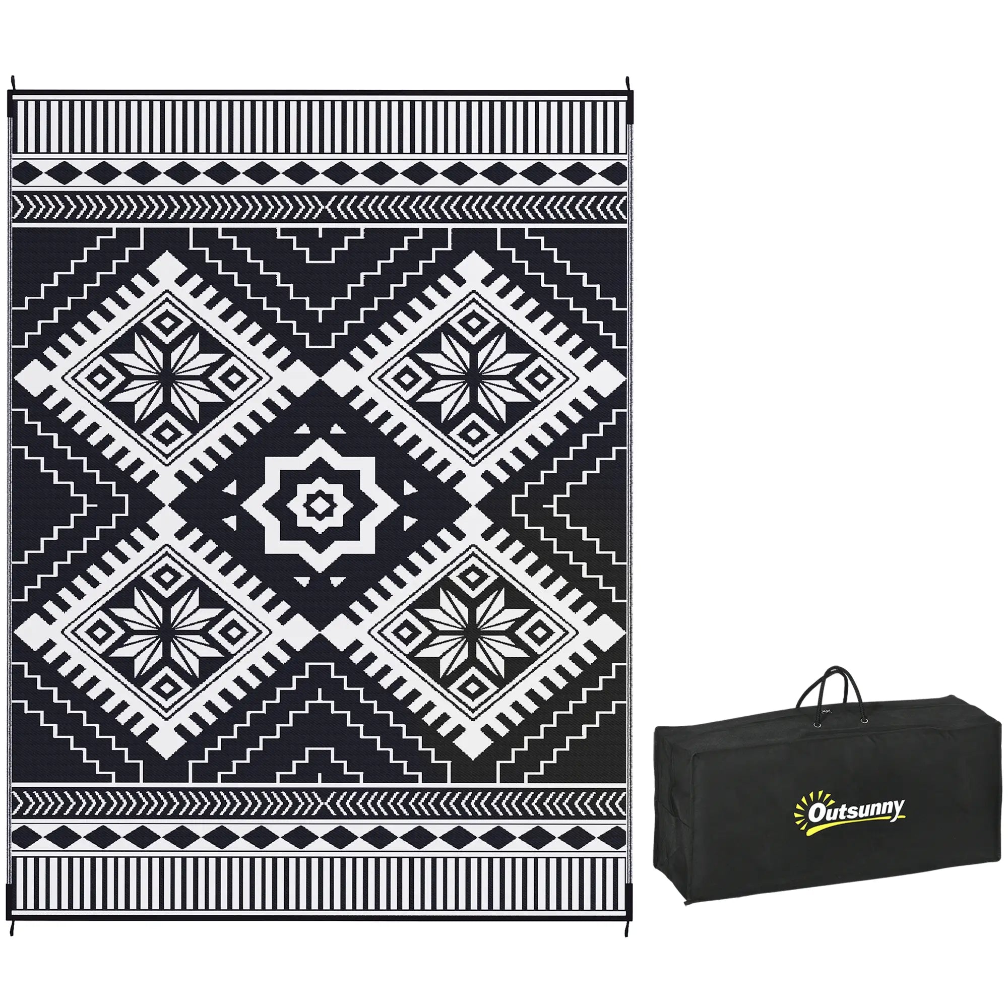 9' x 12' Outdoor RV Rug, Reversible Patio Mat, White and Black Garden Decor at Gallery Canada