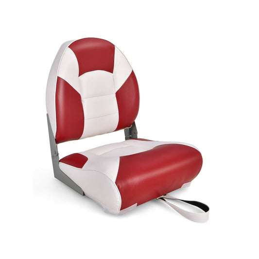 Low Back Boat Seat Folding Fishing chair with Thickened High-density Sponge Padding, Red