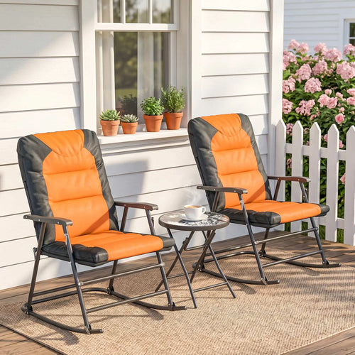 3-Piece Outdoor Foldable Rocking Chair Set, Orange