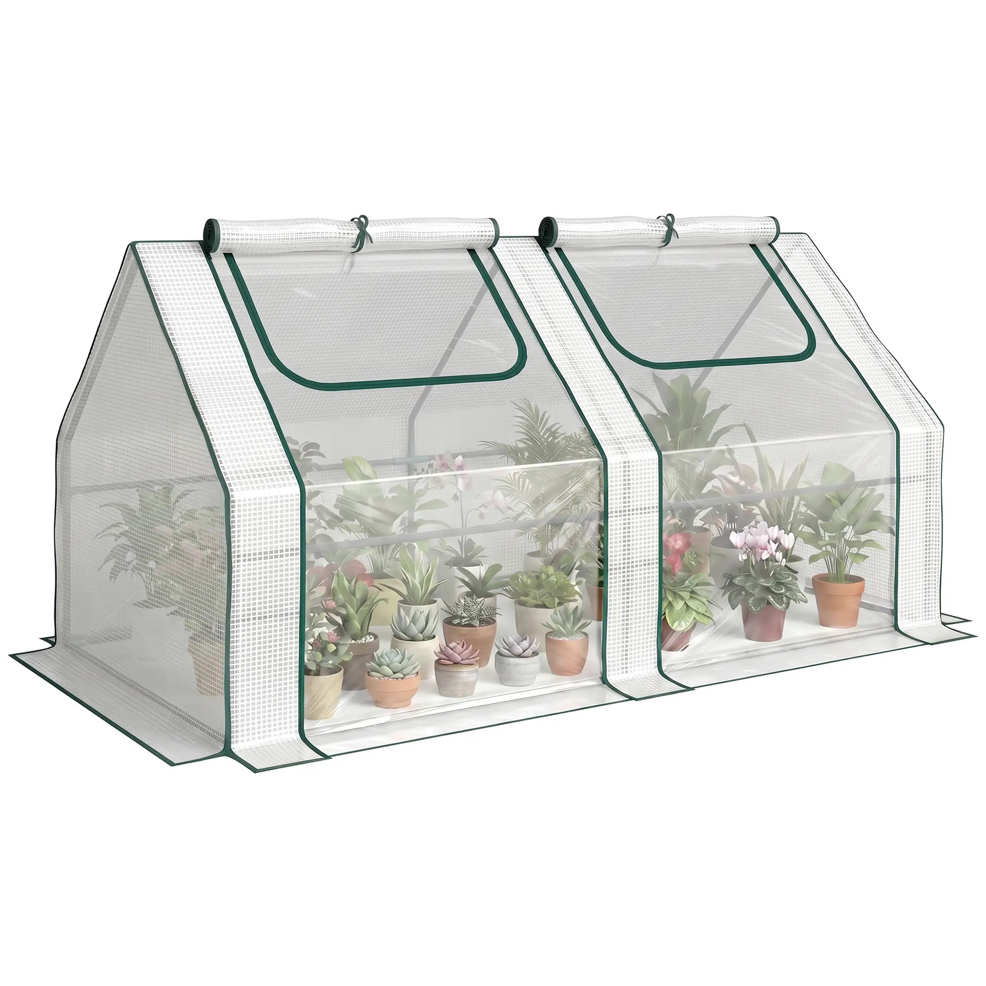 6' x 3' x 3' Portable Mini Greenhouse, 2 PE Covers, Steel Frame, White Mini Greenhouses at Gallery Canada