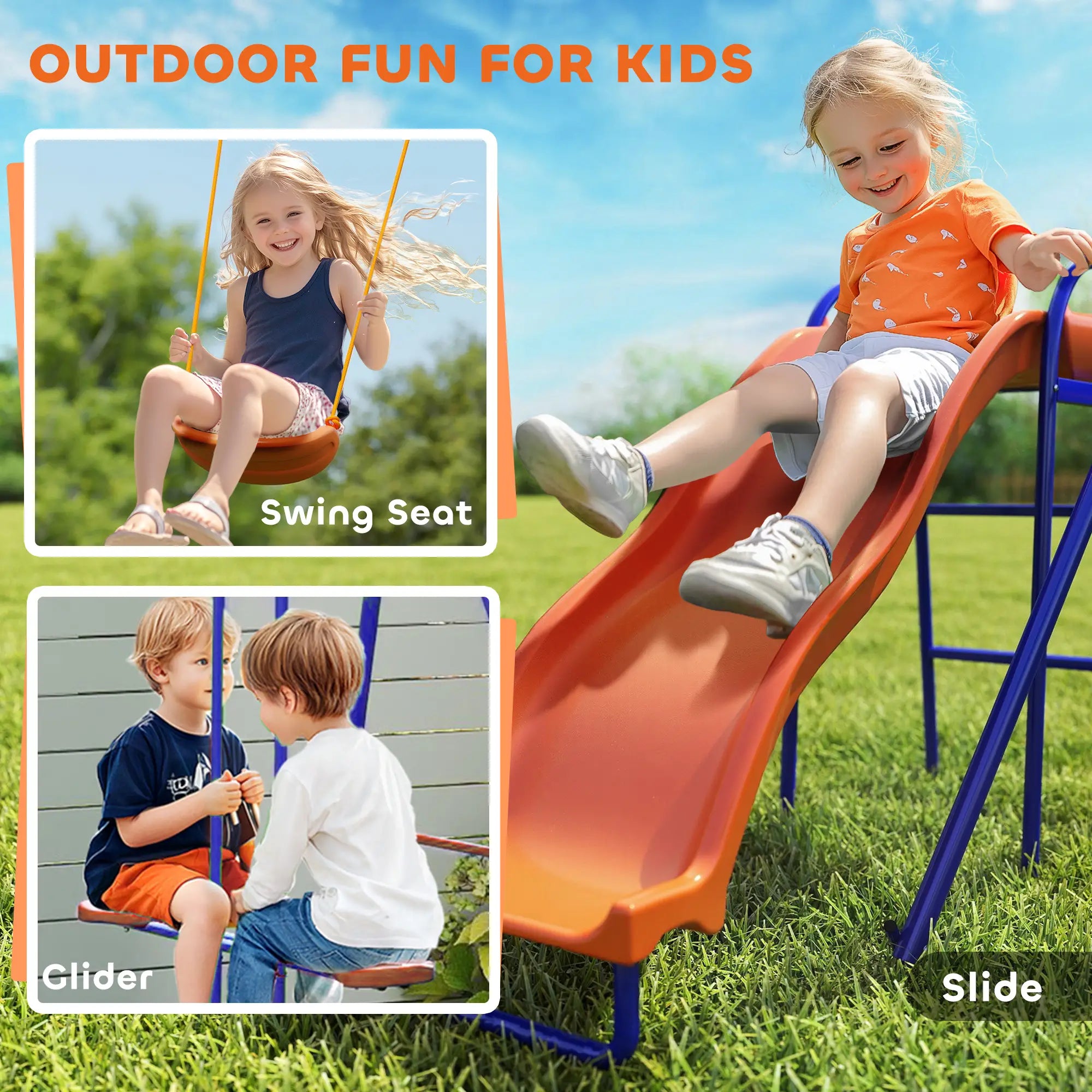 4 in 1 Metal Swing Set, Double Swings, Glider, Slide, Ladder, Multicolored Gym Sets & Swings at Gallery Canada
