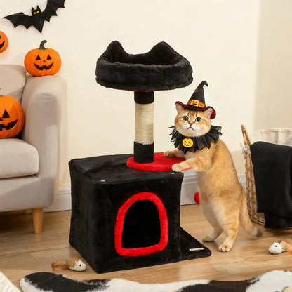 28" Gothic Cat Tree Tower, Plush Bed, Condo, Scratching Post, Red & Black Cat Posts at Gallery Canada