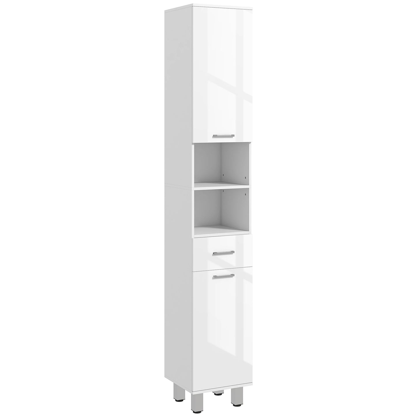 71" Tall Bathroom Storage Cabinet, Linen Tower with Drawer, Open Shelves, White Bathroom Cabinets at Gallery Canada