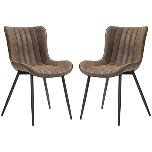 PU Leather Dining Chairs Set of 2, Steel Legs, Brown