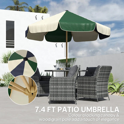 7.4 Ft Patio Umbrella, Wood-Effect Frame, Dark Green Sun Umbrellas at Gallery Canada