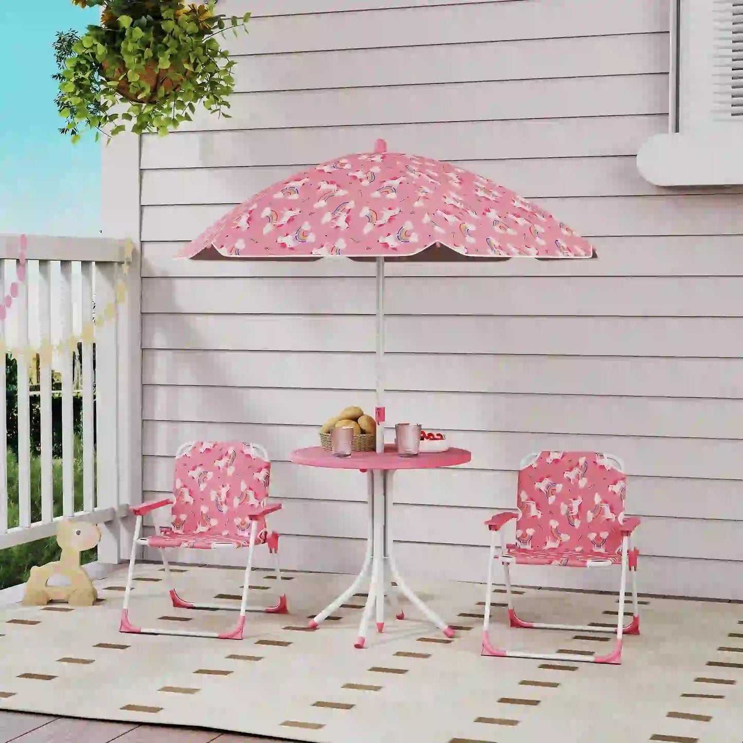 Kids Picnic Table Set, 2 Folding Chairs, Umbrella, Pink Kids Outdoor Furniture at Gallery Canada
