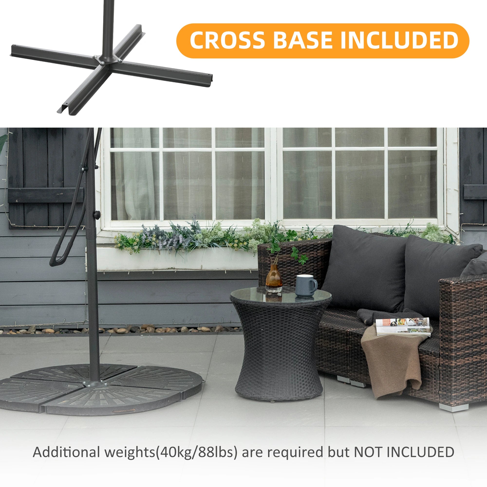 8FT Cantilever Patio Umbrella, Offset with Cross Base, Dark Gray Cantilever Umbrellas at Gallery Canada