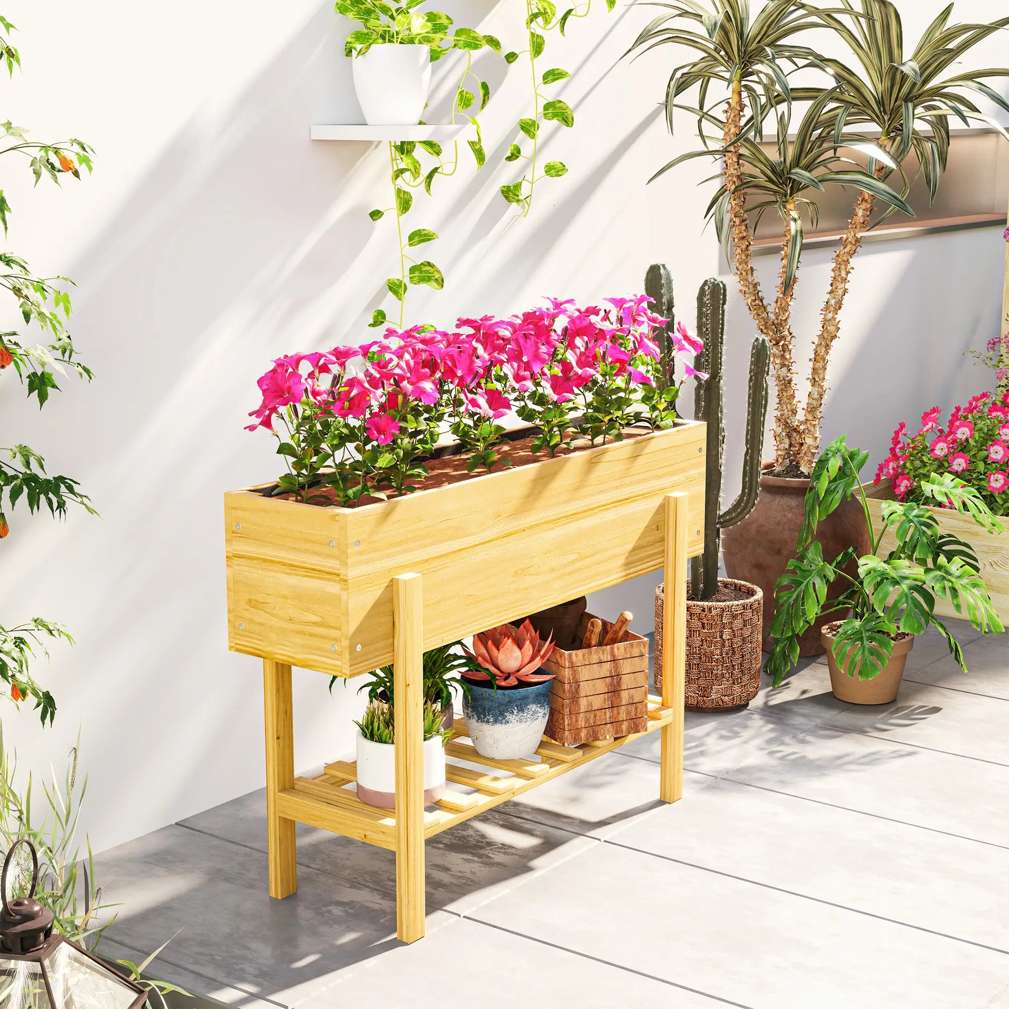 Raised Garden Bed With Legs, Elevated Planter With Storage Shelf, Natural Wood Raised Garden Beds at Gallery Canada