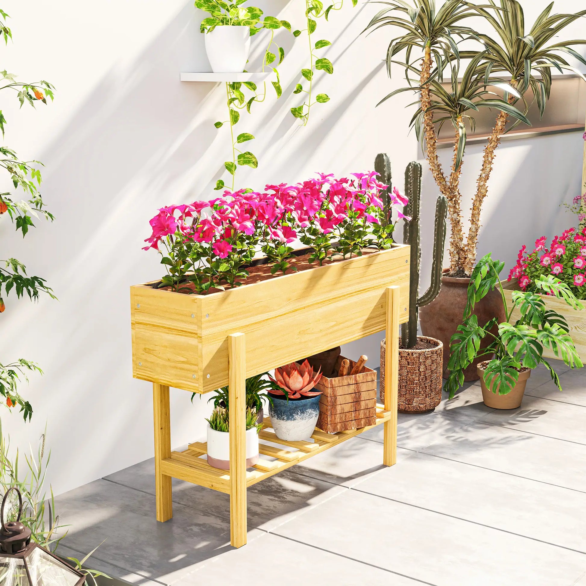 Raised Garden Bed With Legs, Elevated Planter With Storage Shelf, Natural Wood Raised Garden Beds at Gallery Canada