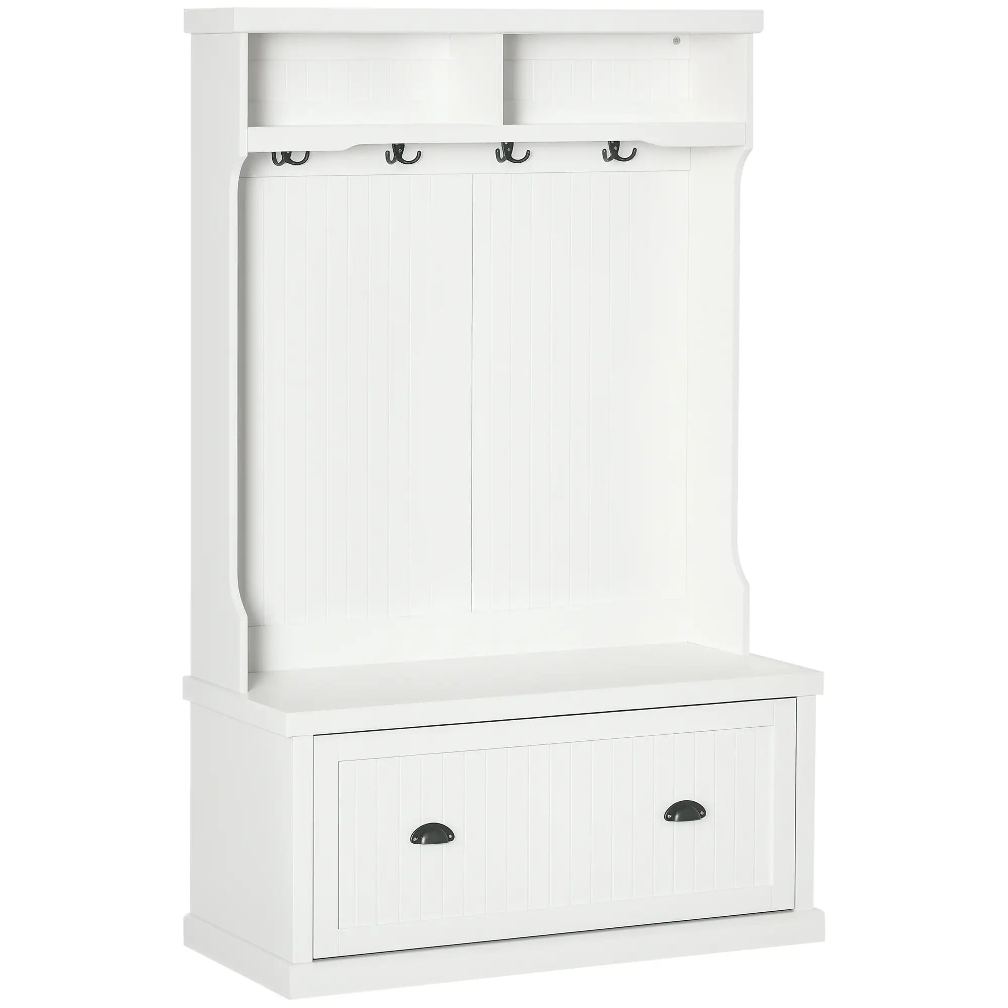 Modern Hall Tree, Coat Rack With Shoe Storage Bench, 3-in-1 Wardrobe, White Clothing Storage White at Gallery Canada