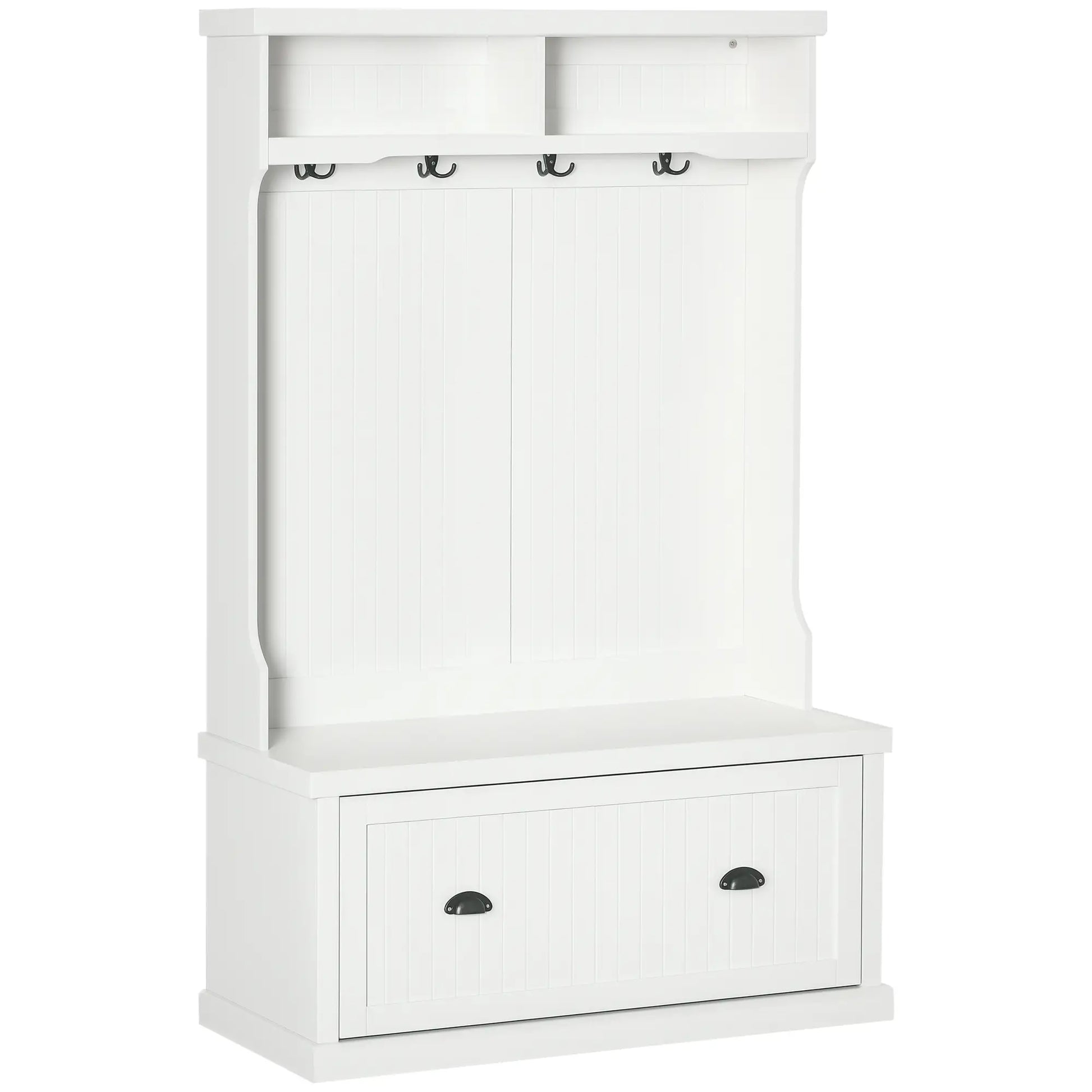Modern Hall Tree, Coat Rack With Shoe Storage Bench, 3-in-1 Wardrobe, White Clothing Storage White at Gallery Canada
