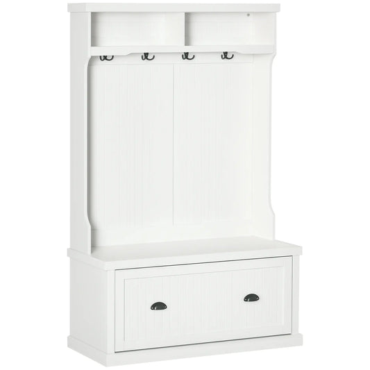 Modern Hall Tree, Coat Rack With Shoe Storage Bench, 3-in-1 Wardrobe, White Clothing Storage White at Gallery Canada