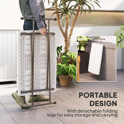 Folding Outdoor Patio Table, 3-Level Adjustable, HDPE Top, Steel Legs, White Patio Dinning Tables at Gallery Canada