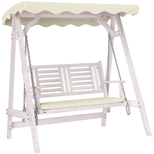 2 Seater Patio Swing with Stand, Canopy, Cushion, Wooden Bench