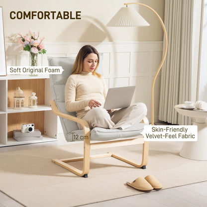 Birch Wood Fabric Modern Armchair, Curved Leg and Arm, Cream White Accent Chairs at Gallery Canada