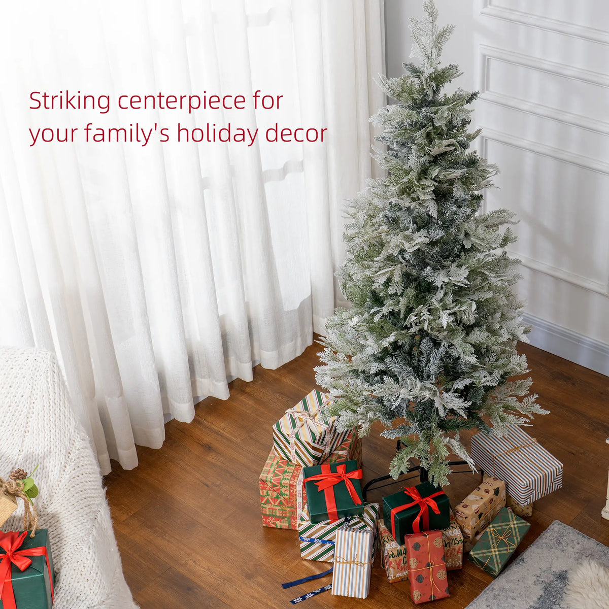 5 Feet Pencil Artificial Christmas Tree, 517 Cypress Branches, Auto Open, Green