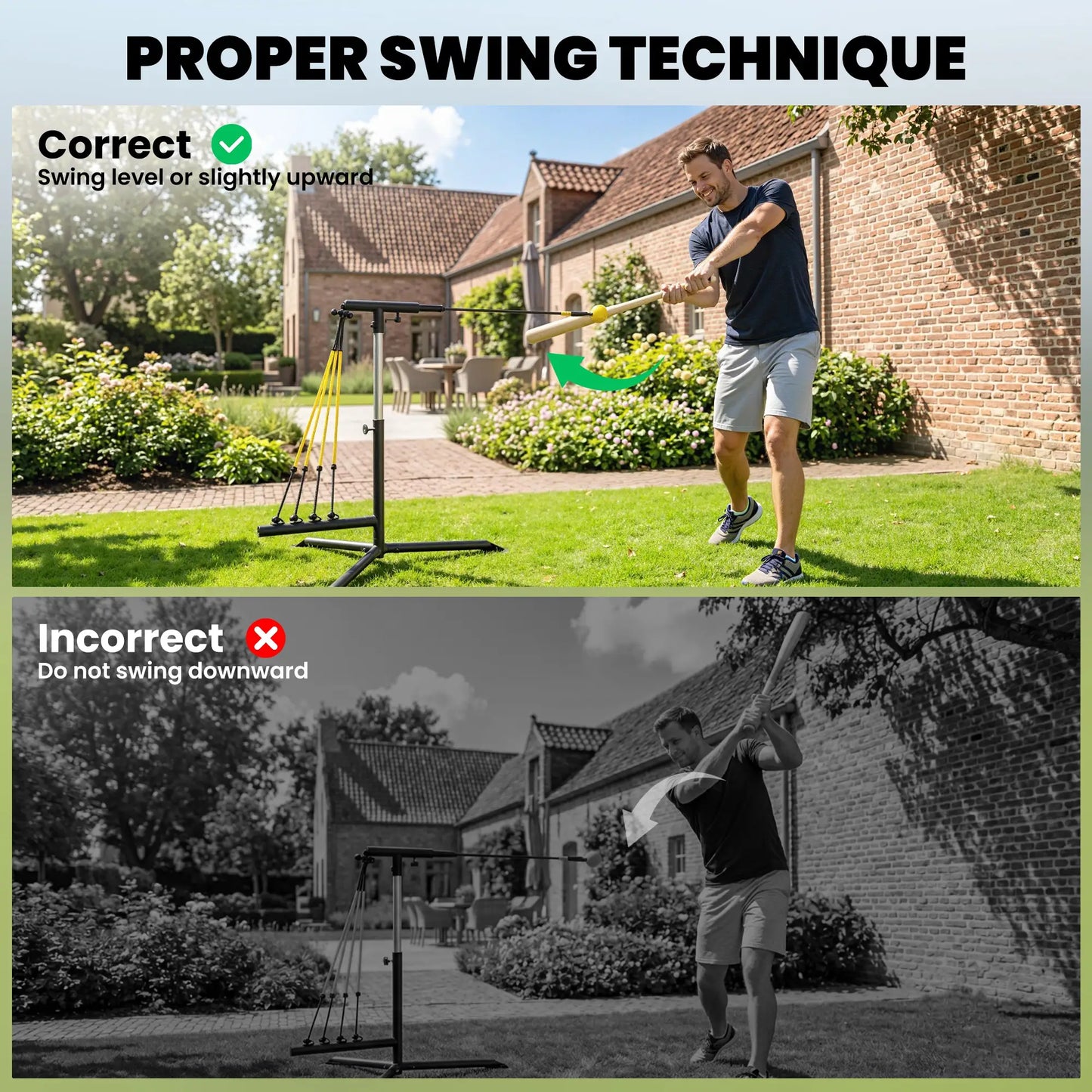 Baseball Hitting Trainer, 32.7"-43.3" Adjustable, with Bands & Bag