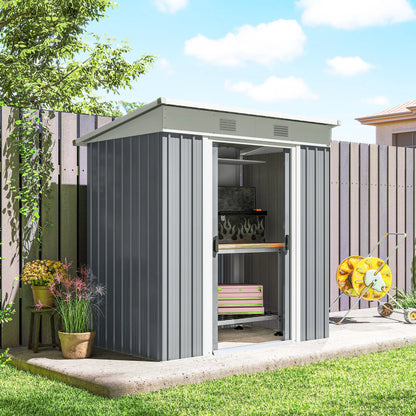 6' x 4' Metal Garden Shed, Lockable Sliding Doors, Vents, Grey