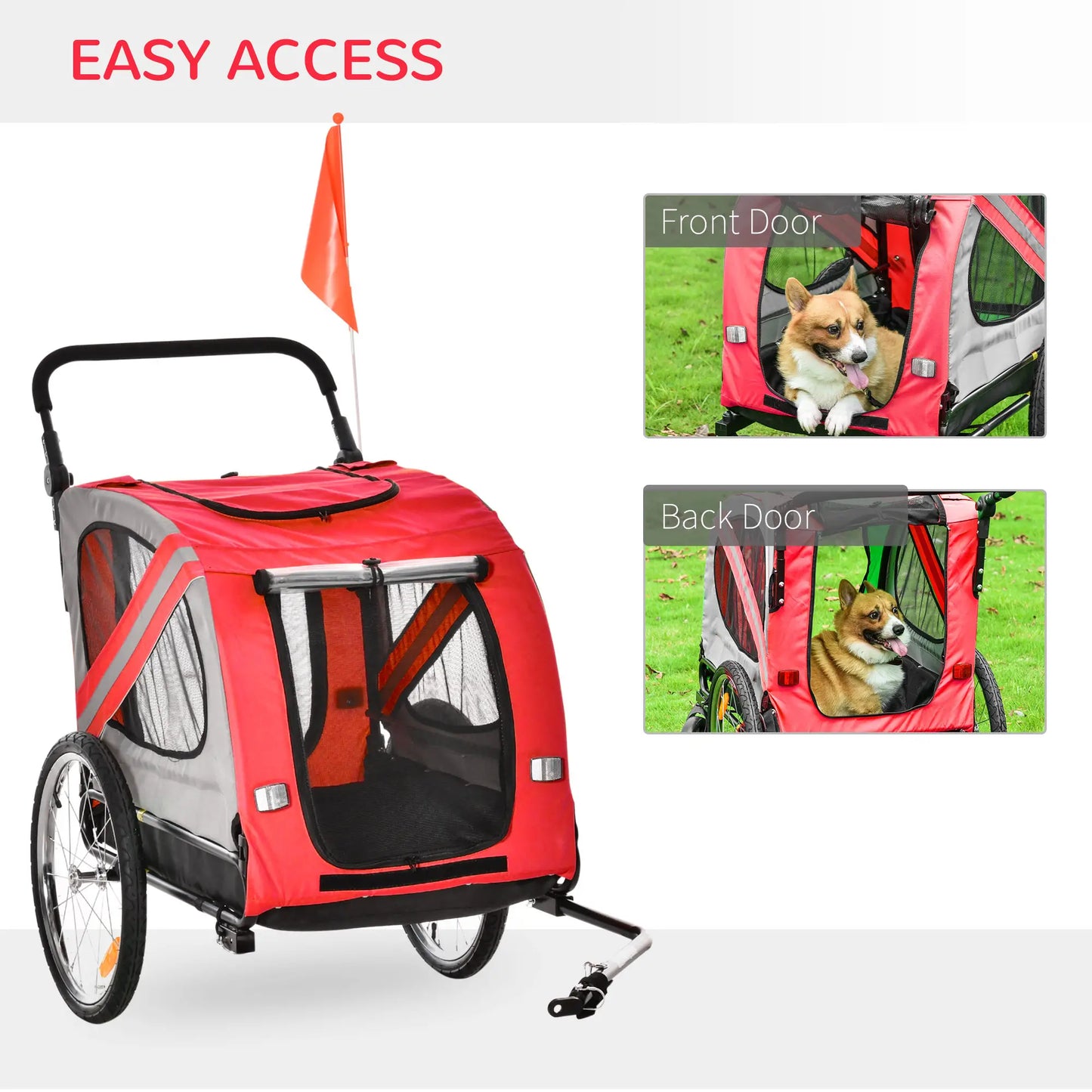 Dog Bike Trailer, 2-in-1 Pet Stroller, Universal Wheel Reflectors, Red Dog Bike Trailers & Strollers at Gallery Canada