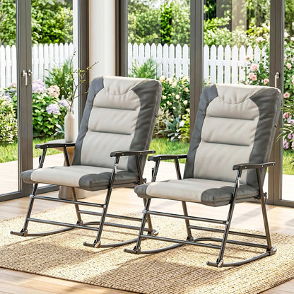Folding Rocking Chair Set, 2 Padded Rockers with Armrest, Light Grey Outdoor Rocking Chairs at Gallery Canada