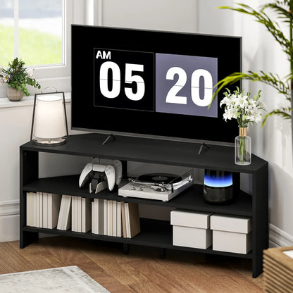 Corner TV Stand, 47 Inch, Modern Table With 2 Shelves, Black TV Stands at Gallery Canada
