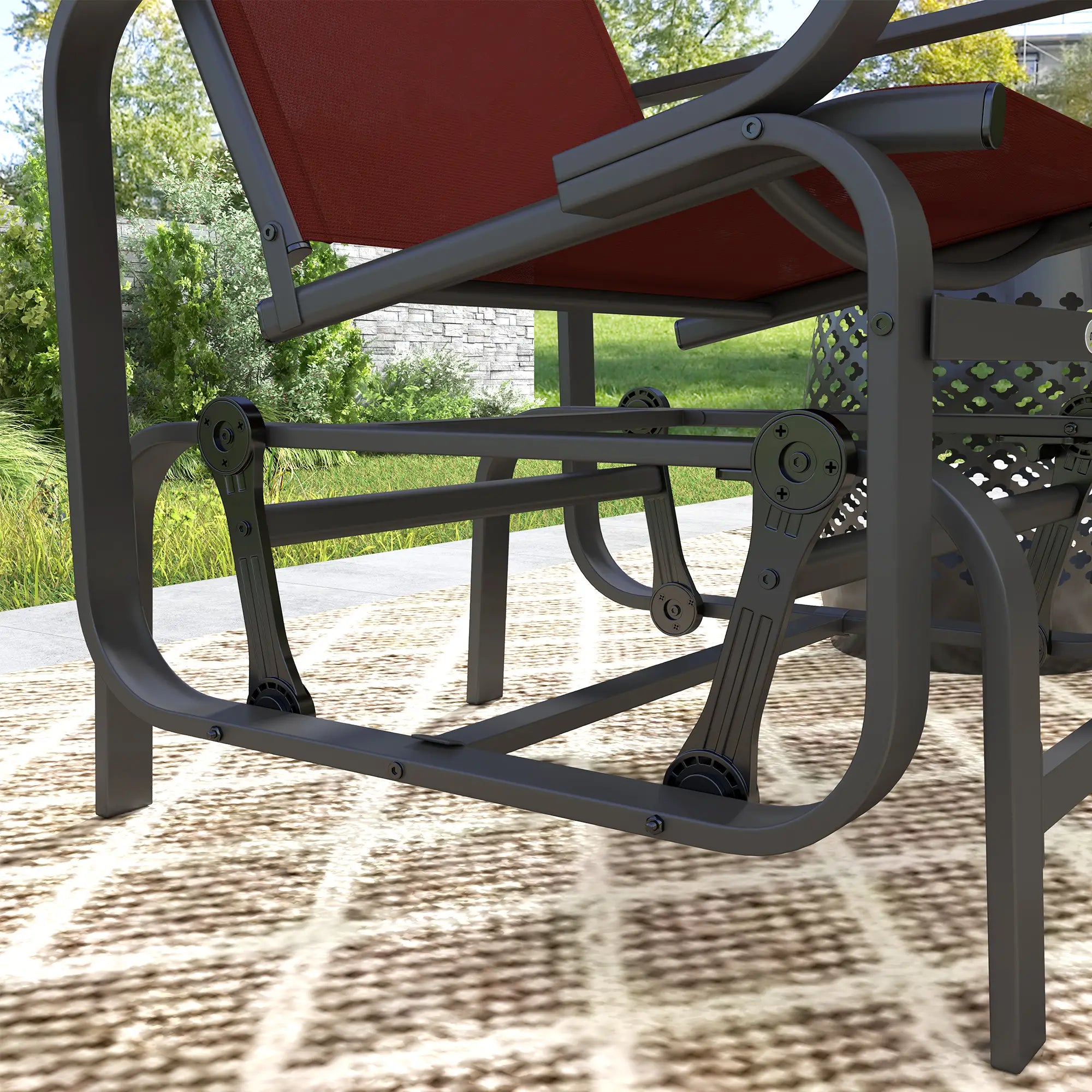 Outdoor Glider Chair, Breathable Mesh Fabric, Patio Garden Seat, Wine Red Outdoor Gliders at Gallery Canada