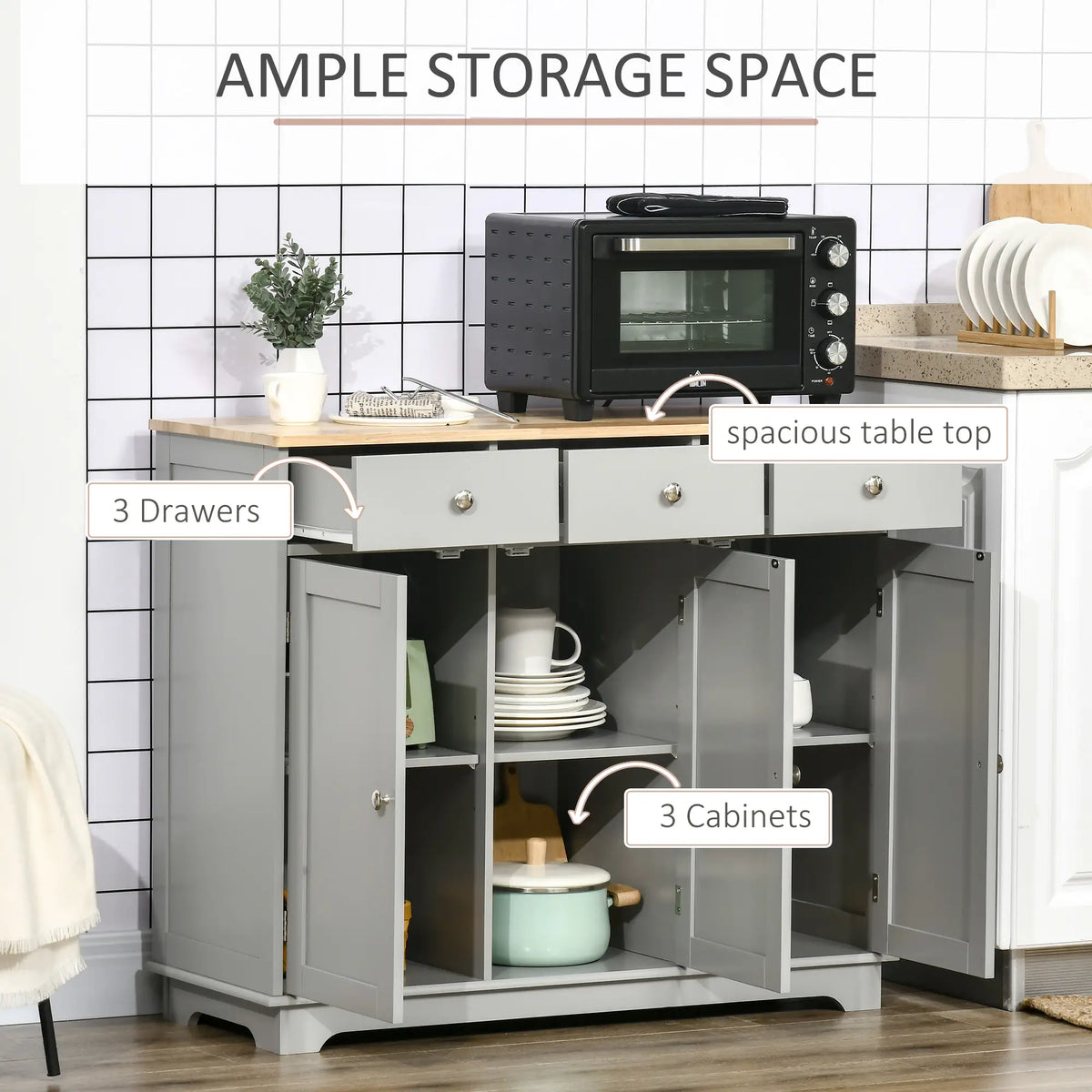 Modern Sideboard, Buffet Cabinet with Storage, Drawers, Adjustable Shelves, Grey Bar Cabinets at Gallery Canada