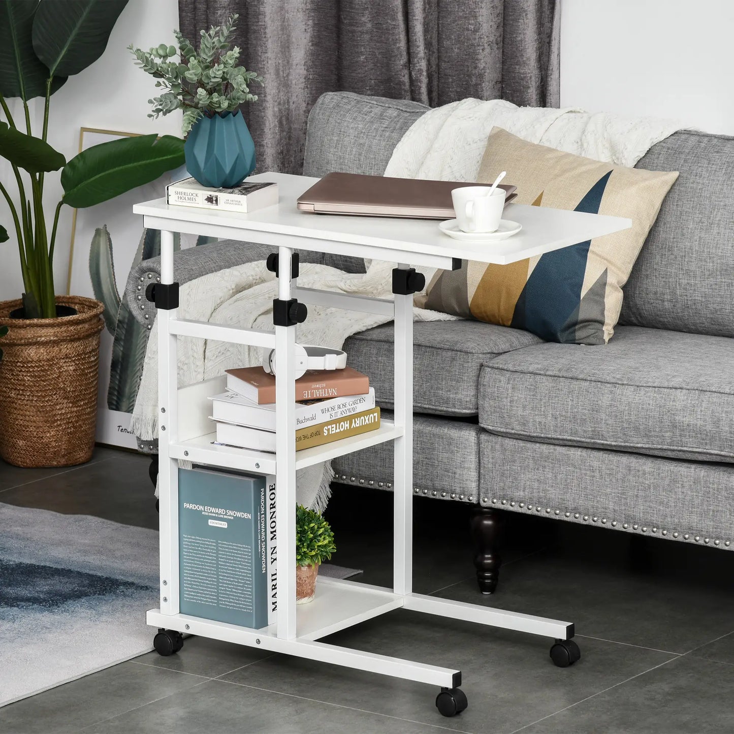 Mobile Standing Desk, Adjustable Height 31.5 inch, White Side Tables at Gallery Canada