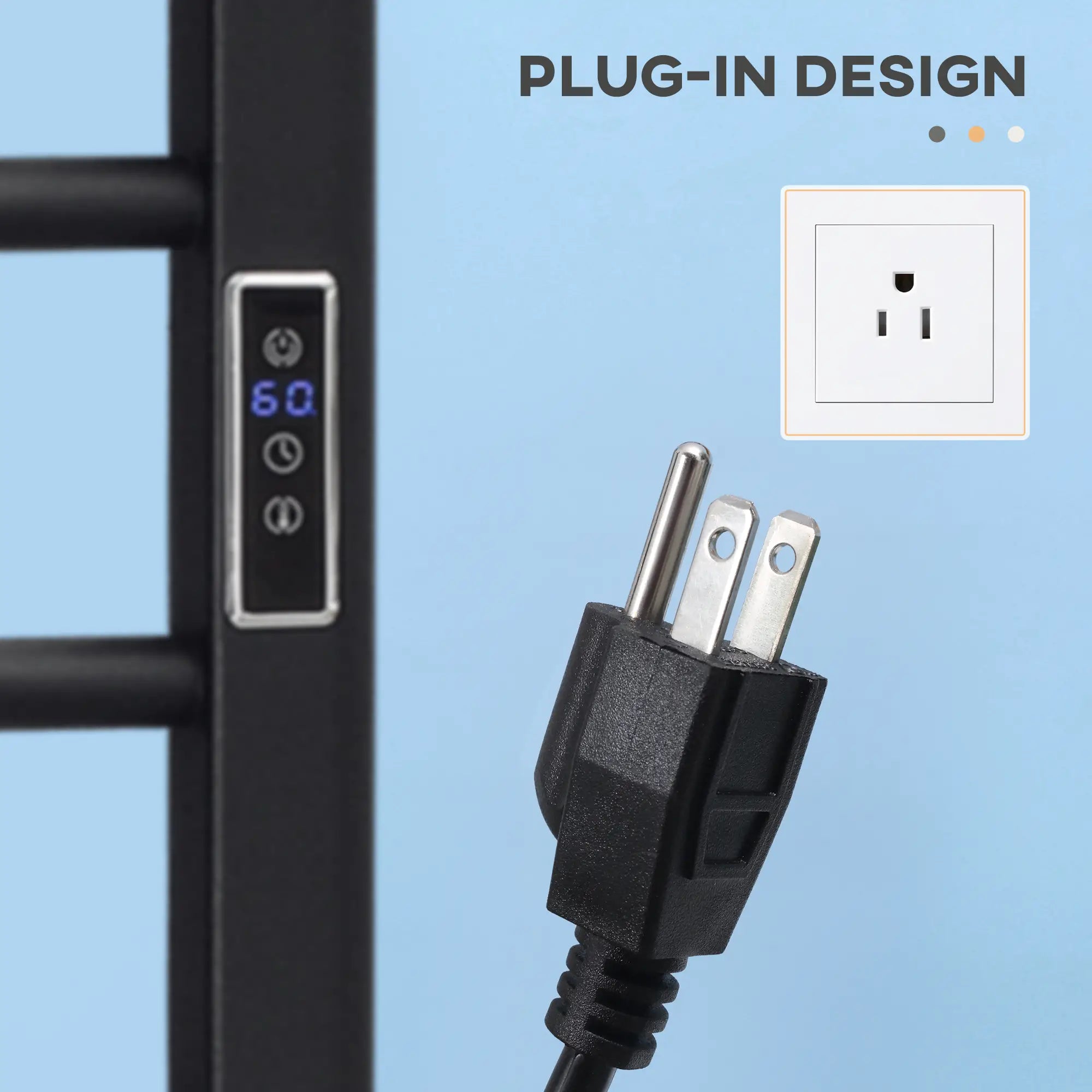 8-Bar Heated Towel Warmer, Wall Mounted, Adjustable Temperature, Black Bath Accessories at Gallery Canada