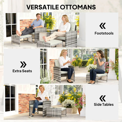 5 Piece Patio Furniture Set, Wicker Chairs With Ottomans, 2-Tier Glass Coffee Table, Grey/Cream White Patio Furniture Sets at Gallery Canada