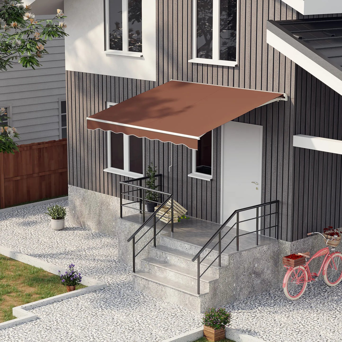 10' x 8' Electric Retractable Awning, Sun Shade Shelter with Remote, Manual Crank, Aluminum Frame Deck Awnings at Gallery Canada