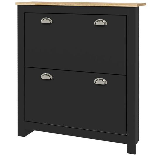 Shoe Cabinet, 2 Flip Drawers, Adjustable Shelves, 12 Pair, Black Shoe Storage Cabinets & Racks Black, Natural at Gallery Canada