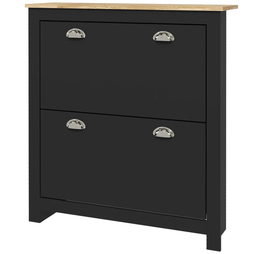 Shoe Cabinet, 2 Flip Drawers, Adjustable Shelves, 12 Pair, Black