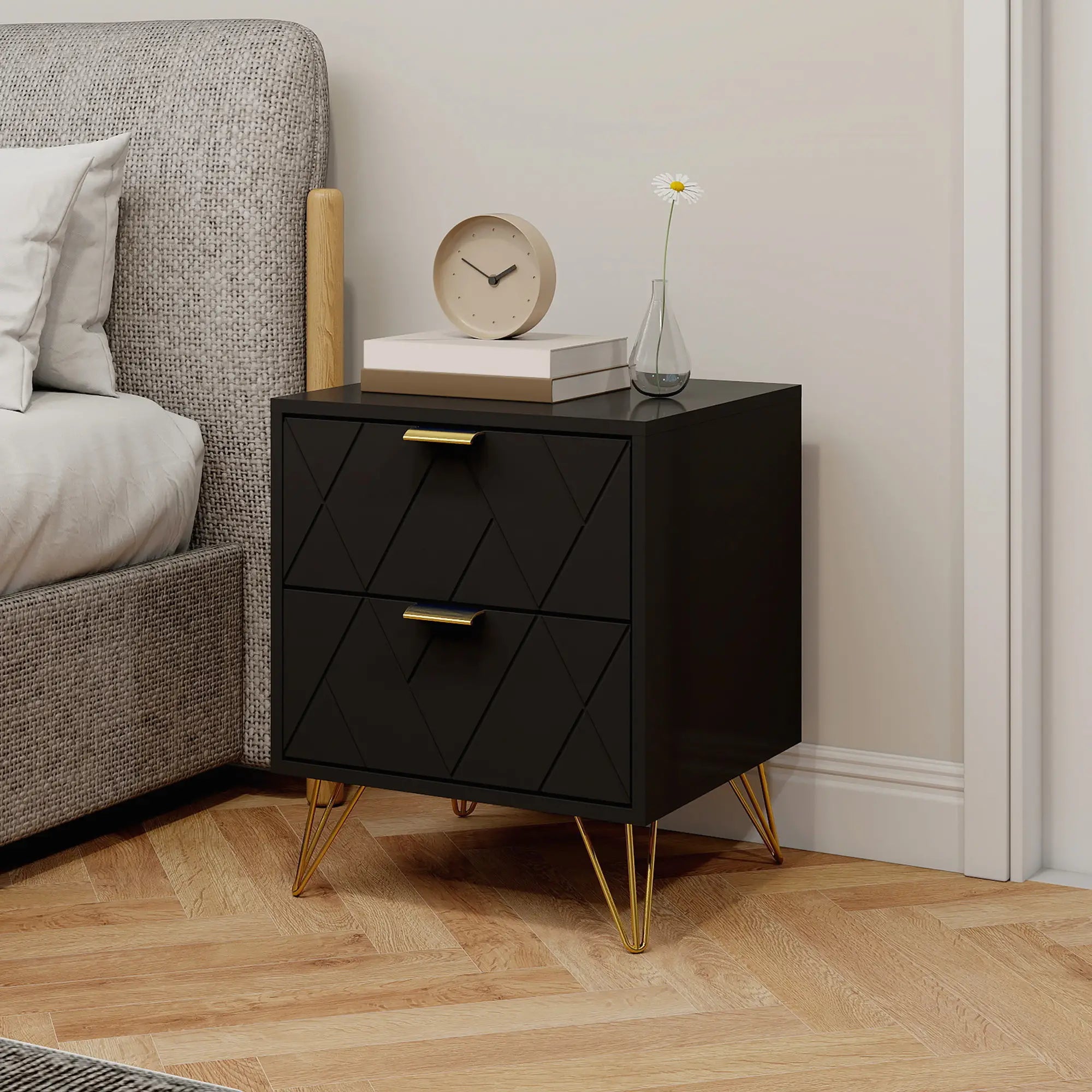 Modern Bedside Table, 2 Drawer Nightstand, Black Bedside Tables at Gallery Canada