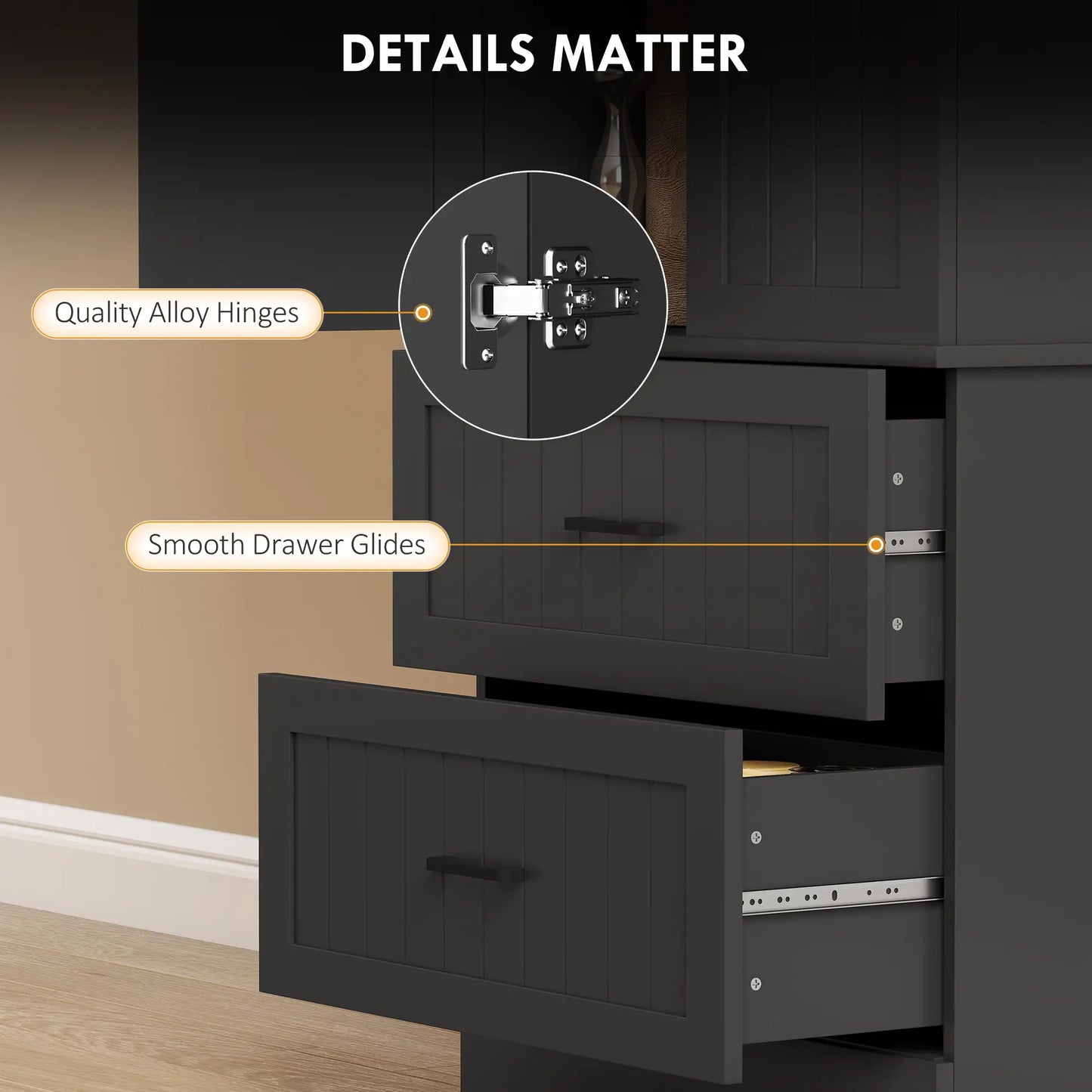Tall Pantry Cabinet, 67", Kitchen Storage with Adjustable Shelves, Black Kitchen Pantry Cabinets at Gallery Canada