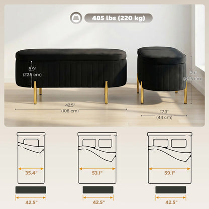 Upholstered Bedroom Bench, Channel Tufted Ottoman, Black Storage Ottomans & Benches at Gallery Canada