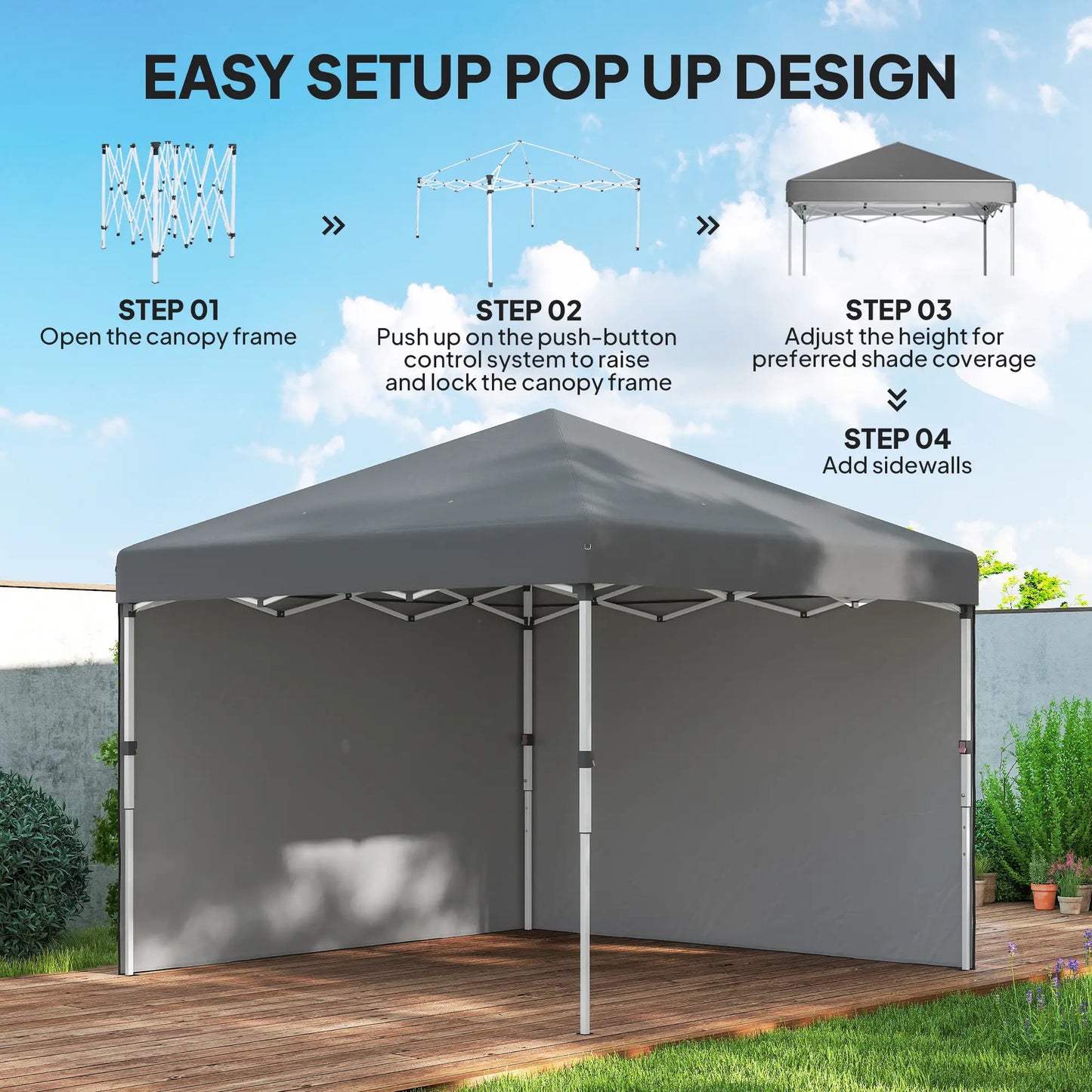 10' x 10' Pop Up Canopy With Sidewalls, Roller Bag, Height Adjustable, Grey Pop Up Canopies at Gallery Canada