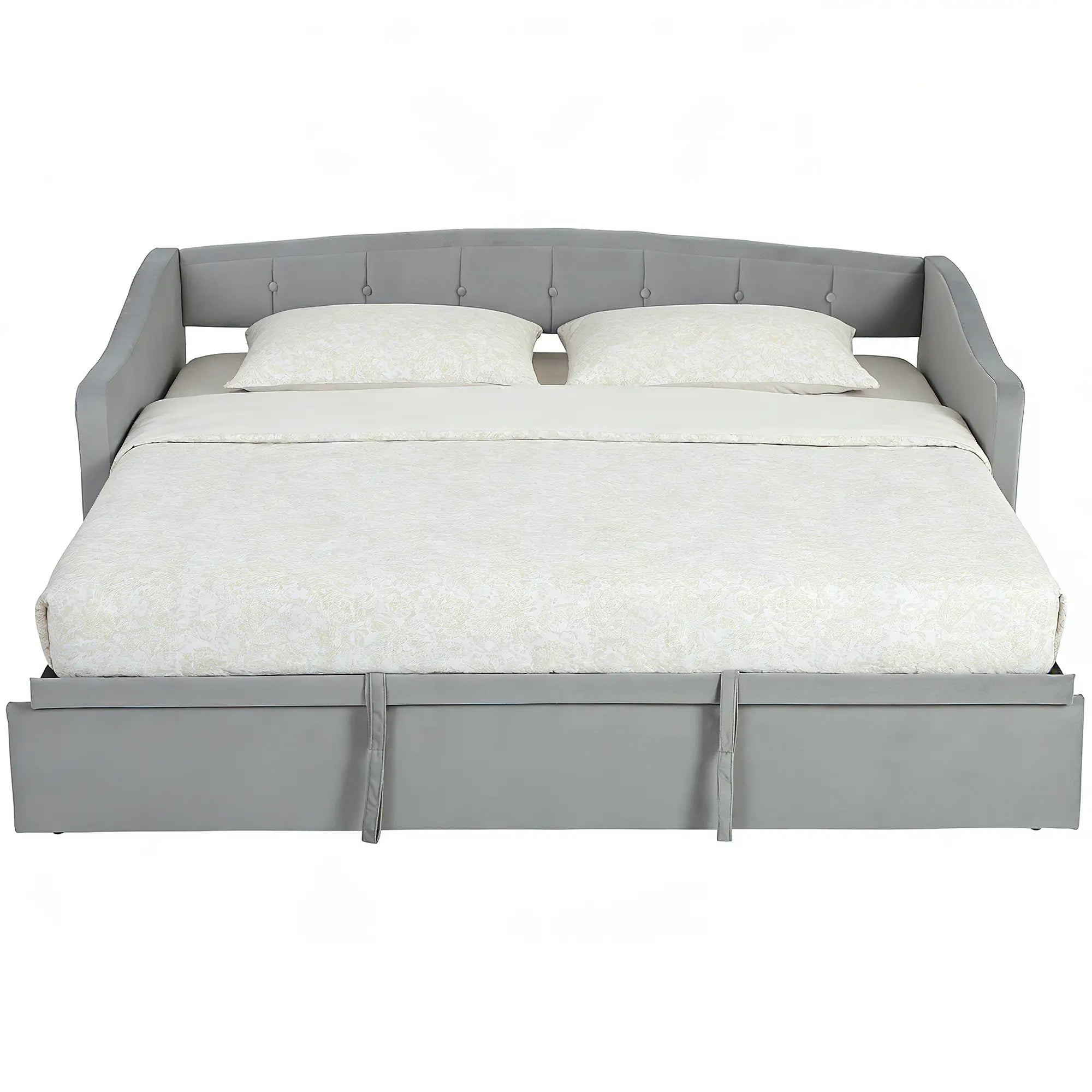 Upholstered Twin Size Trundle Bed, With Headboard And Pockets, Light Grey Bed Frames at Gallery Canada
