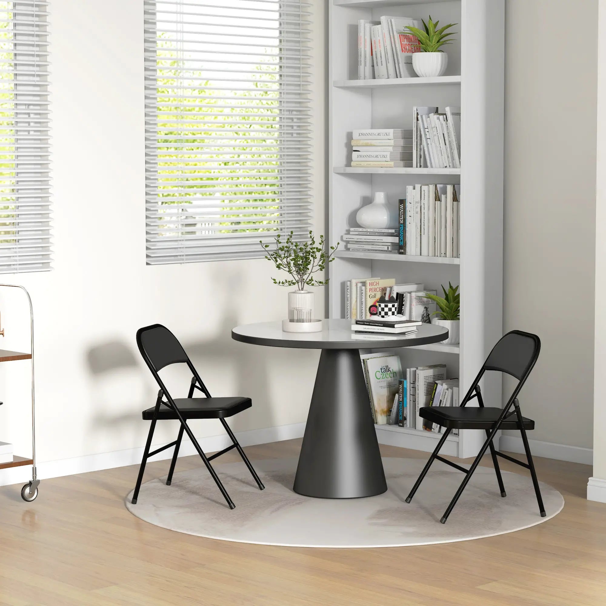 Set of 2 Metal Foldable Chairs, PU Leather Padded, Black Bar Stools at Gallery Canada