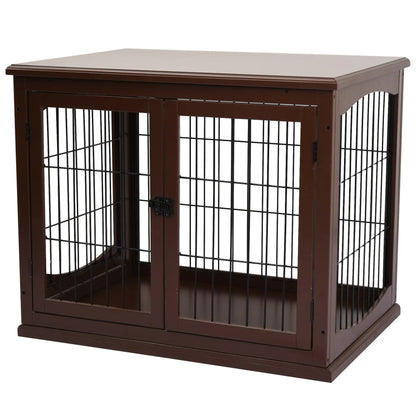 26" Wooden Dog Cage, Double Door, Modern Design, Brown Houses, Kennels & Pens Brown at Gallery Canada