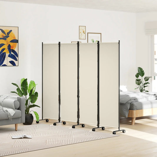 Folding Room Divider with Wheels, Privacy Screen, 5.6ft Tall Side Awnings Cream White, Dark Grey at Gallery Canada