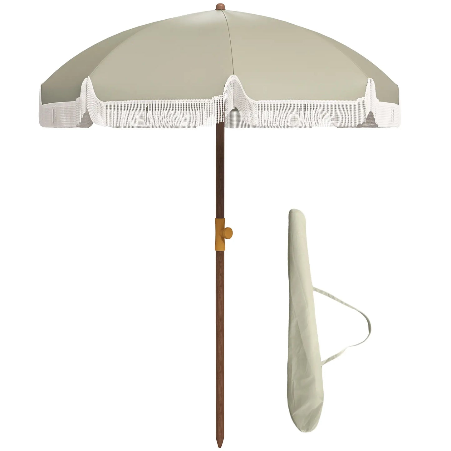 6.2' Travel Beach Umbrella, Vent, Ruffles, Carry Bag, Light Green