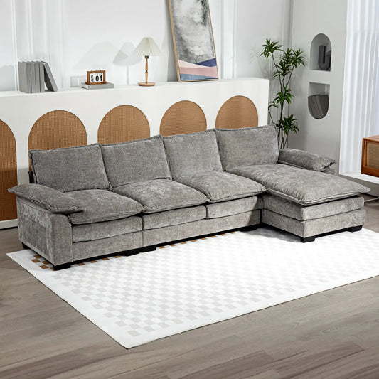 Chenille L-Shaped Sofa with Chaise Lounge, Double-Layer Seat Cushion, Grey Sofas & Reclining Chairs Grey at Gallery Canada