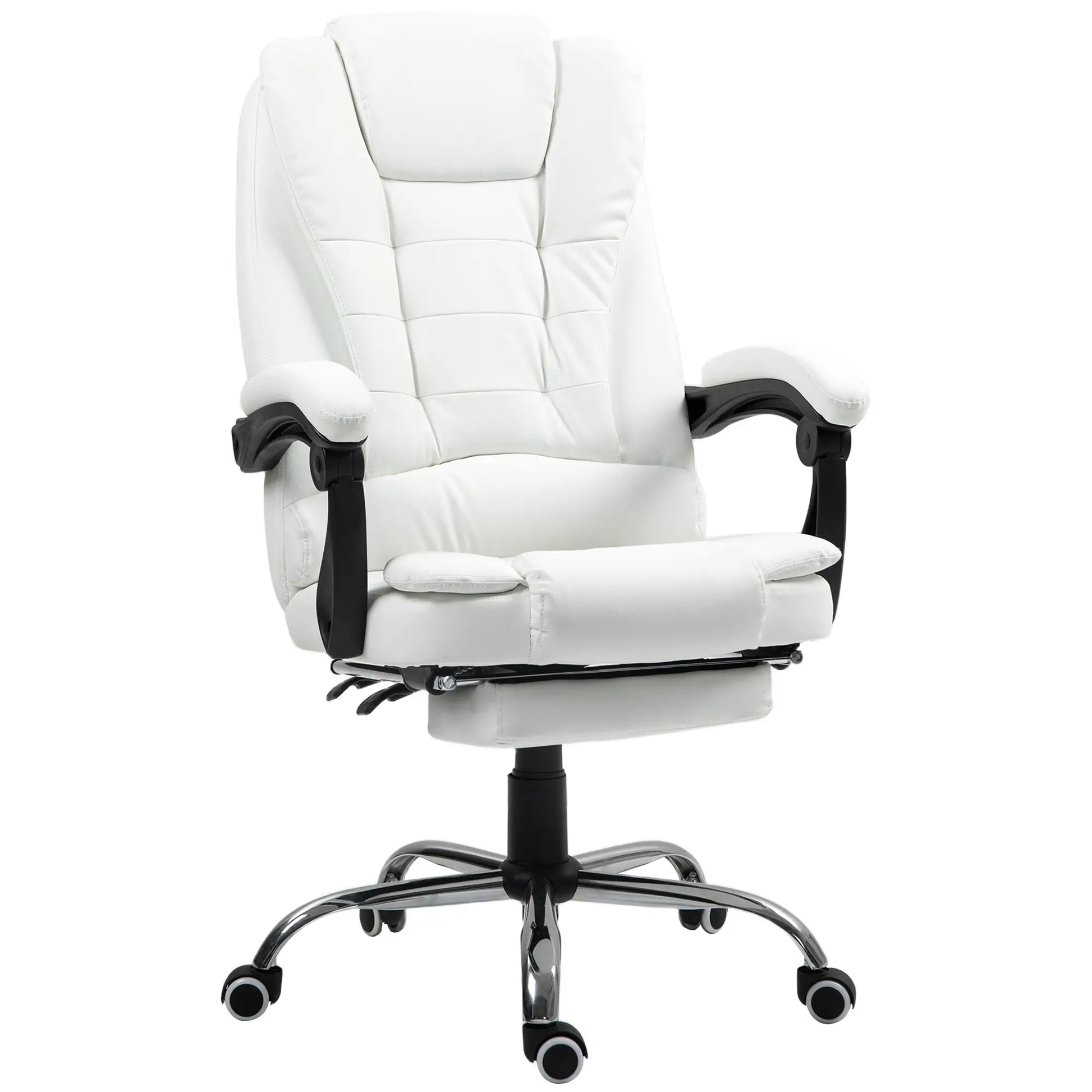 High Back Office Chair, PU Leather, Retractable Footrest, Padded Armrest, White Executive & Manager Chairs at Gallery Canada