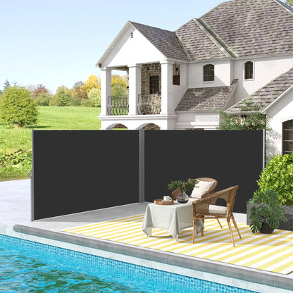 236" x 63" Outdoor Privacy Wall, Double Retractable Awning, Black Side Awnings at Gallery Canada