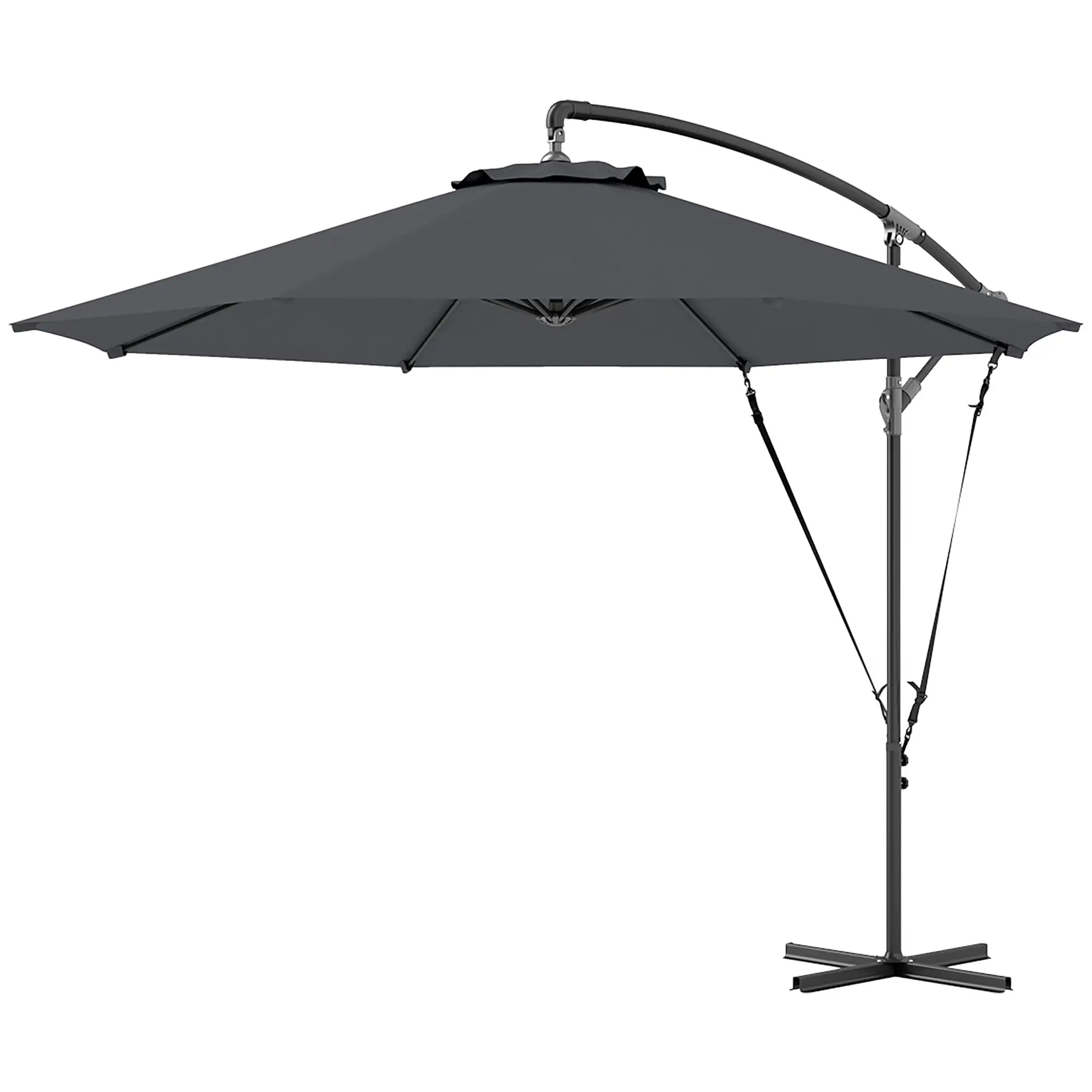9.5' Cantilever Umbrella, Wind Protection, Crank, Cross Base, UPF 50+, Grey Offset Cantilever Umbrellas Dark Grey at Gallery Canada